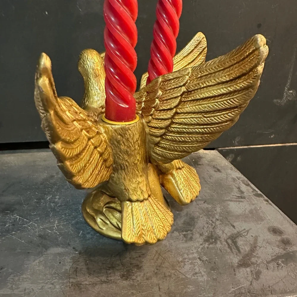 Vintage Gold Tone Ceramic Love Birds‎ Candlestick Holder Romantic Table Decor
